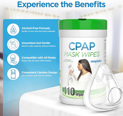 resplabs CPAP Mask Wipes Unscented Cleaner for Full Face, Nasal Masks & Supplies 110 Wipes