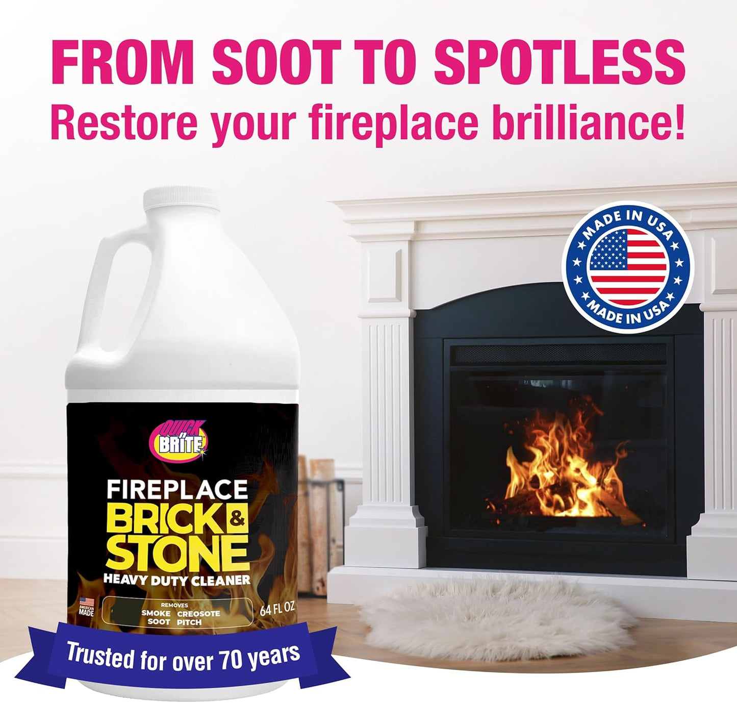 Quick 'n Brite Fireplace Gel Cleaner for Brick, Stone, Rock, Tile, and Marble, Nonabrasive Fireplace Cleaner, Made in the USA, 16 oz