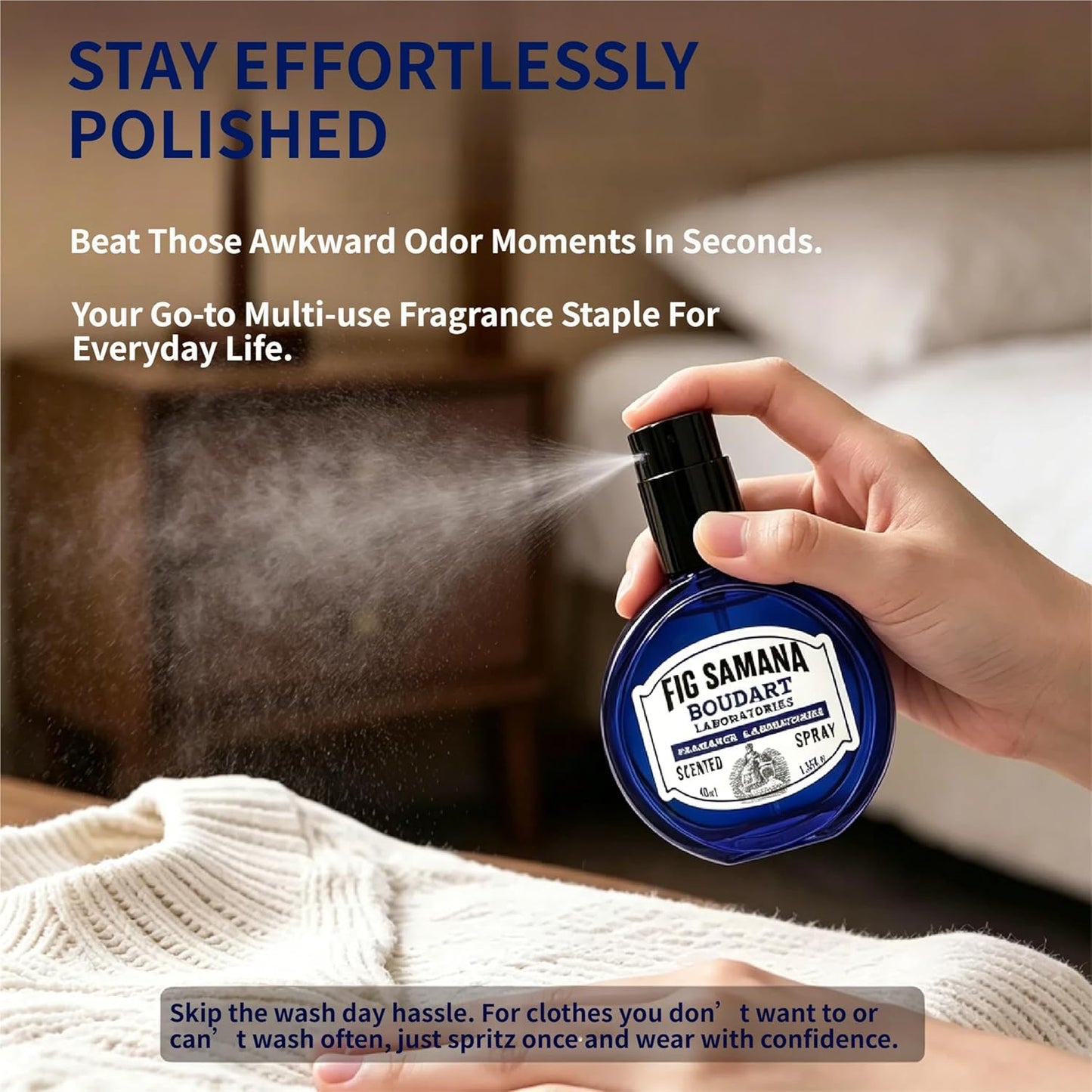 Travel Fabric Refresher Spray – Odor Eliminator & Wrinkle Release, TSA Approved 40ml for Gym Hotel Office Clothes Sofa Curtains, Apple Tree Scent – Boudart Labs