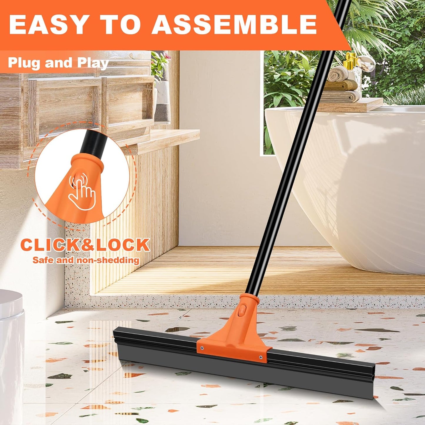JEHONN Floor Squeegee Heavy Duty with 58.3 inches Long Handle, Rubber Scraper Broom for Cleaning Foam Water on Garage Concrete Bathroom Tile Marble Shower Glass Shop Deck Window Indoor Outdoor Green