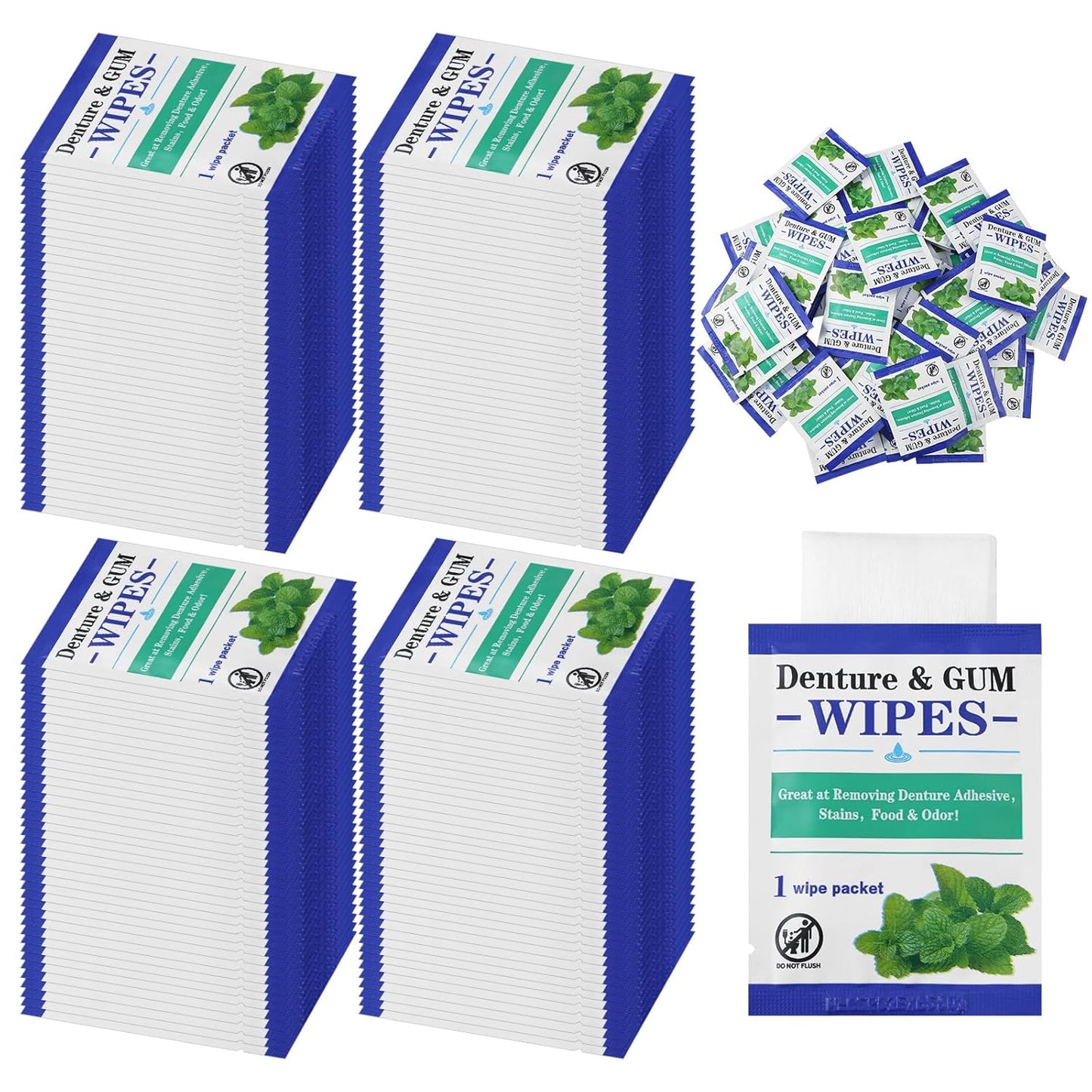 Timgle 100 Pcs Denture Cleaning Wipes Refreshes Mouth Deep Cleaning Wipes for Remove Denture Adhesive, Food Debris, Stains and Odor (Classic)