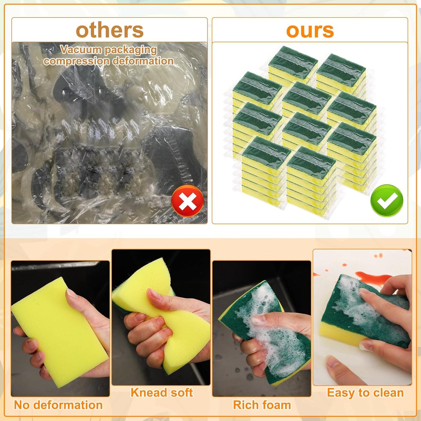 50 Pcs Individually Wrapped Sponges, Uncompressed Non Scratch Scrouing Sponges for Household Cleaning Dishes Kitchen Airbnb Apartment Car Bike Gray