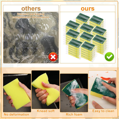 50 Pcs Individually Wrapped Sponges, Uncompressed Non Scratch Scrouing Sponges for Household Cleaning Dishes Kitchen Airbnb Apartment Car Bike Gray