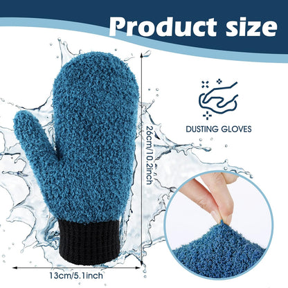 Bencailor 3 Pairs Microfiber Dust Mittens with Thumb Household Cleaning No Scratch Dusting Reusable Gloves for Kitchen House Car Cleaning Tools(Dark Blue, Khaki, Gray, Black)