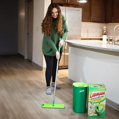 Libman Rinse 'n Wring Mop and Bucket System, Microfiber Dry Wet Mop for Floor Cleaning, Hardwood, Laminate, Tile Cleaner, Dual Chamber Bucket Design, 2 Total Refill Replacement Head Pads