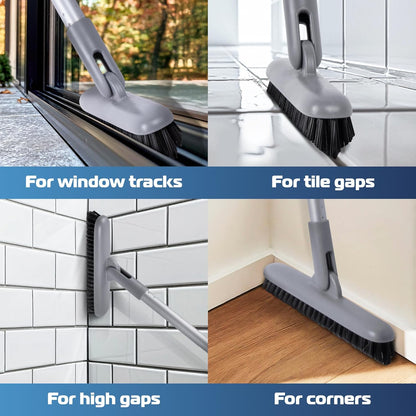 DSV Standard Grout Scrub Brush with Long Handle, 50'' Tile Grout Scrubber, V-Shape Crevice Cleaning Brush for Hard to Reach Areas, 180° Rotation Grout Cleaner for Tile Floors, Baseboards and Corners