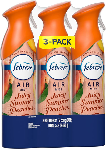Febreze Air Mist, Air Freshener, Odor Fighting Room Spray, Deodorizer for Home Bathroom Kitchen Office Apartment, Lilac Sunrise, Warm Ocean Breeze, Summer Golden Hour Variety Pack, 8.1oz (Pack of 3)