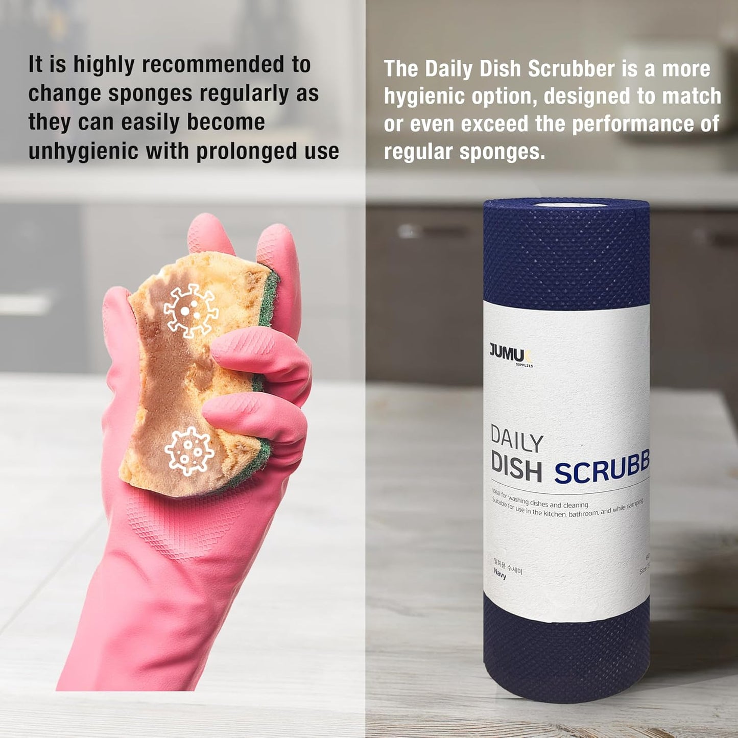 Daily Dish Scrubber Sheet Non-Scratch Household Disposable Cleaning Sponges | Recyclable, Eco-Friendly & Perfect for Kitchen, Home Cleaning and Outdoor Use (1, Navy)