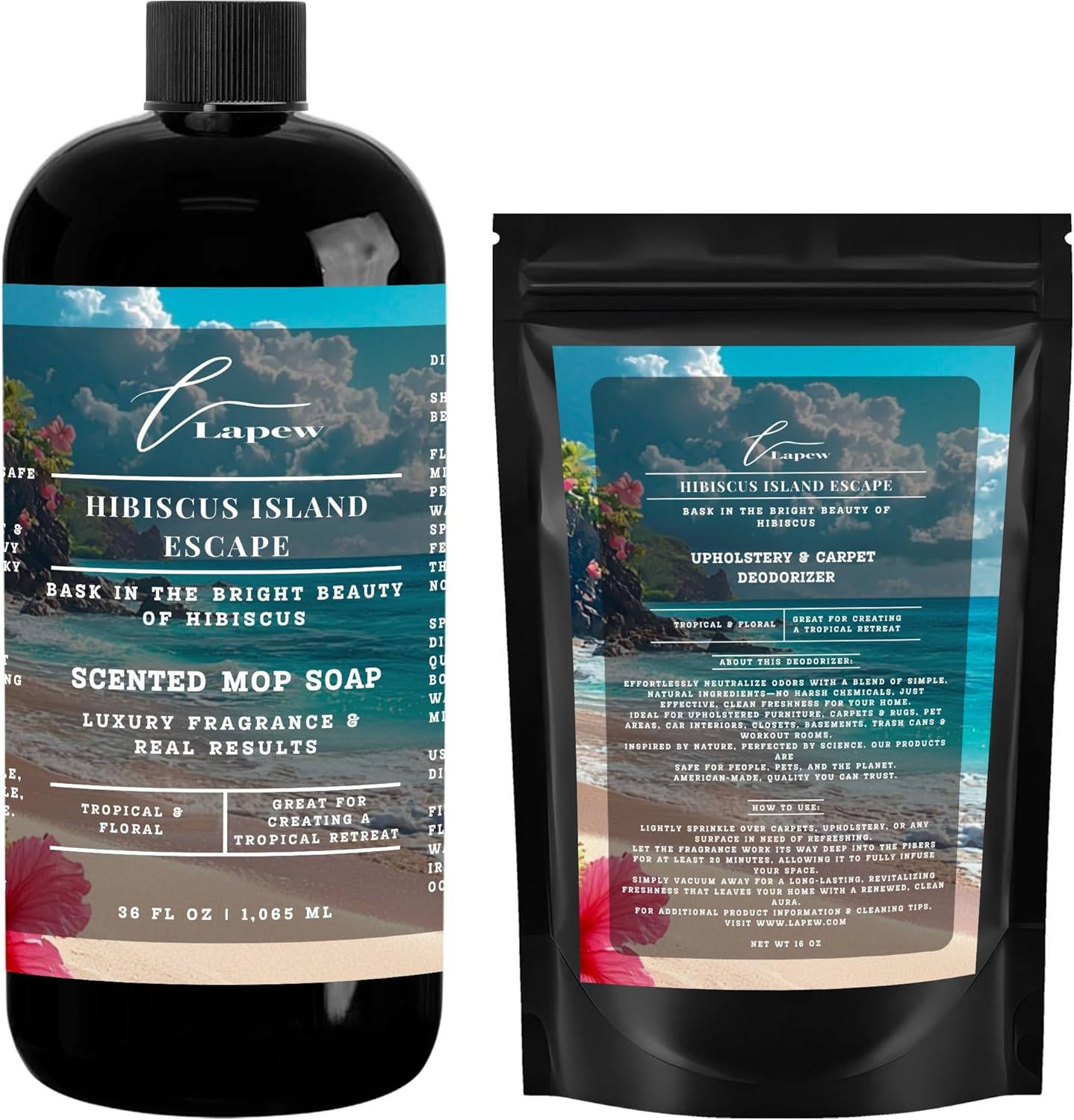Lapew Black Sea Scented Cleaning Bundle | Carpet Deodorizer Powder (16 oz) & Mop Soap Concentrate (36 oz) | Pet-Friendly Odor Eliminator - Colors A