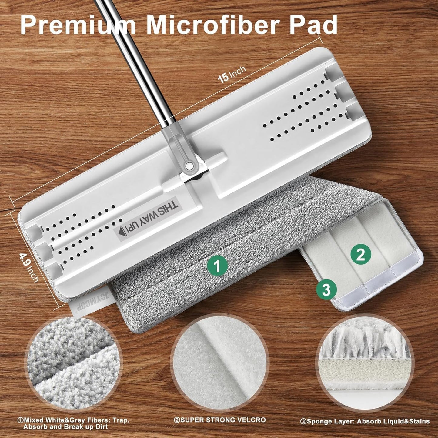 JOYMOOP Flat Mops, Microfiber Mop for Floor Cleaning and Wall Cleaner, 50" Mop Handle with Flexible 13" Flat Head with a Microfiber Mop Pad - White