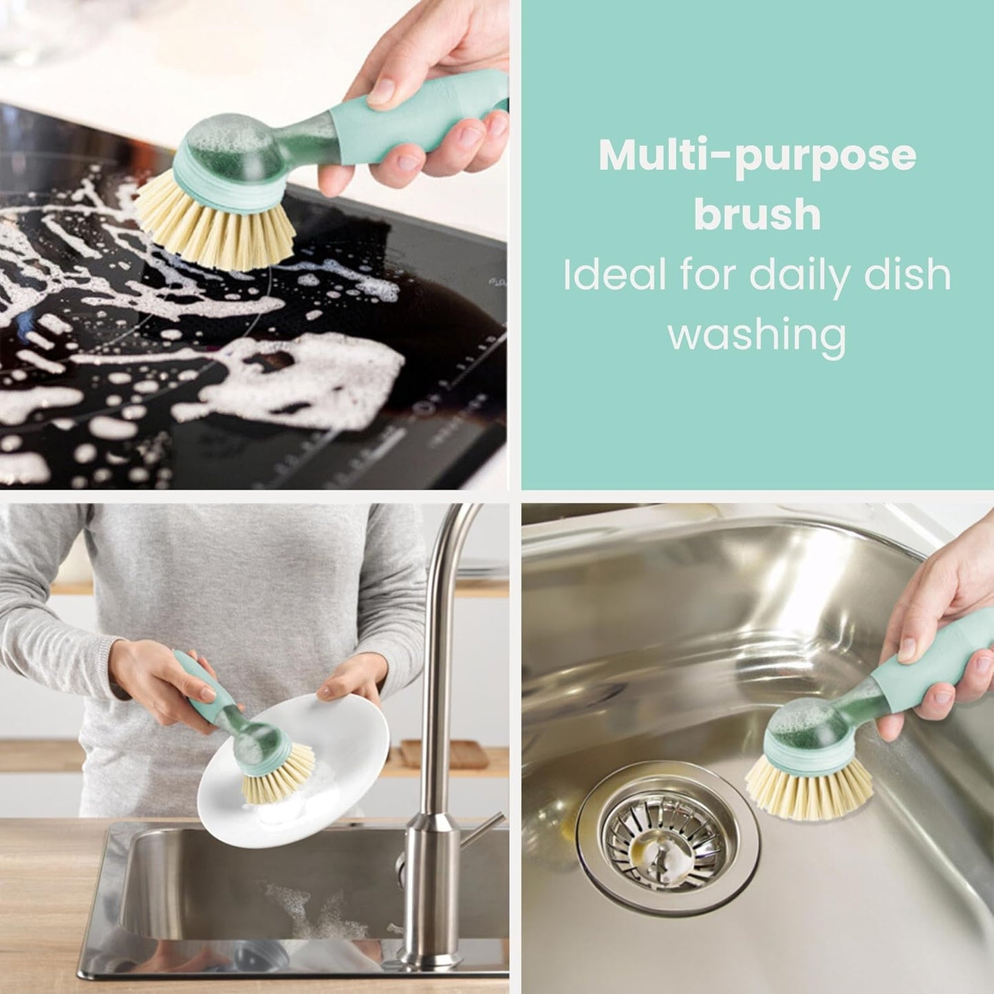 Vigar Rengo Soap Dispensing Dish Brush, Dish Brush with Soap Dispenser for Pot Scrubber, Dishes, Sink Cleaner, and Kitchen Essentials, Black