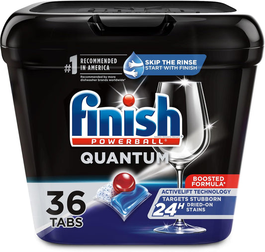 Finish Quantum Dishwasher Pods, No Pre-Rinse Dishwasher Detergent Soap Removes 24HR Dried-On Stain and Grease, Leaving a Virtually Spotless Shine, 36 Count