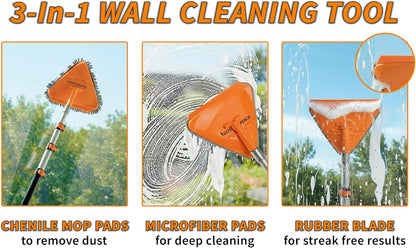 30 Foot High Reach Duster Kit with 5-24 ft Extension Pole // High Ceiling Dusting and Window Cleaning Kit with Telescopic Pole // Baseboard and Wall Washer Mop, Squeegee, Fan Blade & Cobweb Dusters