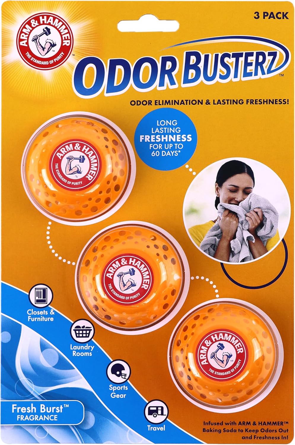 Arm & Hammer OdorBusterz® Odor Eliminator Balls, Clean Burst, 10 Count – Baking Soda Odor Control for Closets, Drawers, Hampers & Small Spaces