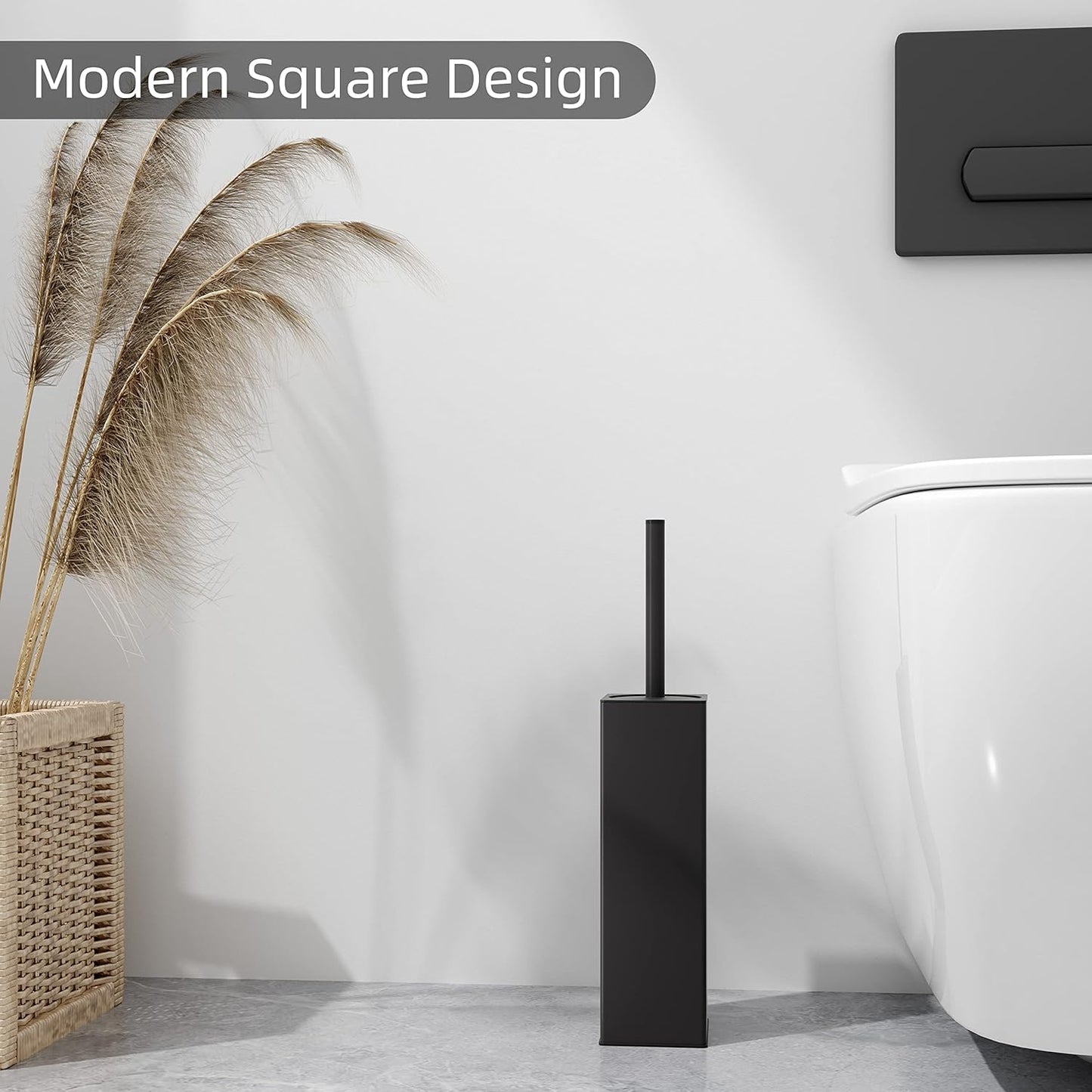BGL Square Toilet Brush with Holder,Stainless Steel Rubber Painted Toilet Bowl Brush and Holder for Bathroom,2 Cleaner Brush Heads,Brushed Nickel