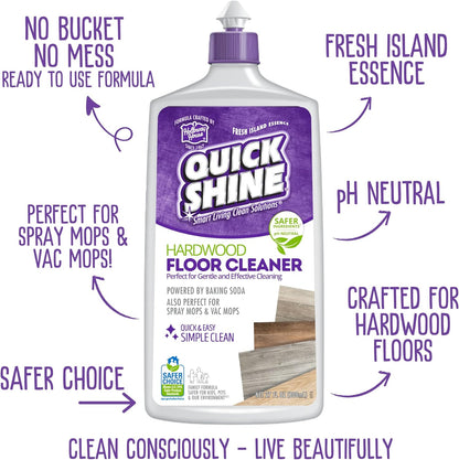 Quick Shine Hardwood Floor Cleaner 64oz | Use in Spray & Vac Mops | Removes Dirt & Scuff Marks | Ready-to-Use, Streak Free, No Rinse | Safer Choice Cleaner |Perfect for Gentle and Effective Cleaning