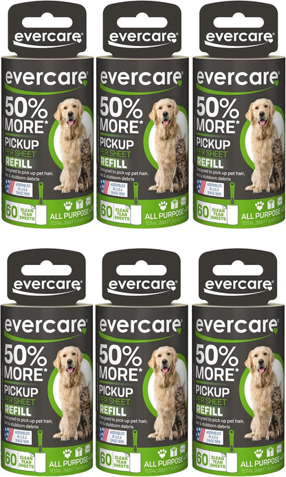 Evercare Extra Sticky Pet Lint Roller Refill 60 Sheets, 6-Pack