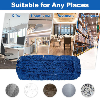 iDeaology 4 Pack - 24-Inch Washable Dust Mop Heads – Full Cloth, Extra Durable, Easy Button - No Clinging to Hair or Fur, Easy to Use Replacement for Commercial and Home Cleaning