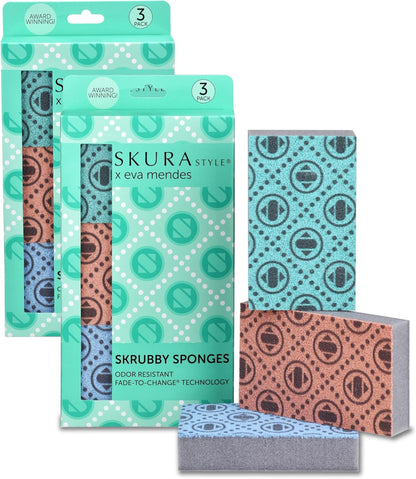Skura Style Smart Kitchen Dish Sponges (Bulk 8 Pack) | Odor Free Non-Scratch Scrub Pad | Household Cleaning Scrubber for Sink, Counters, Surfaces, Pots, Pans, Dishwashing | Color-Fade Change Indicator