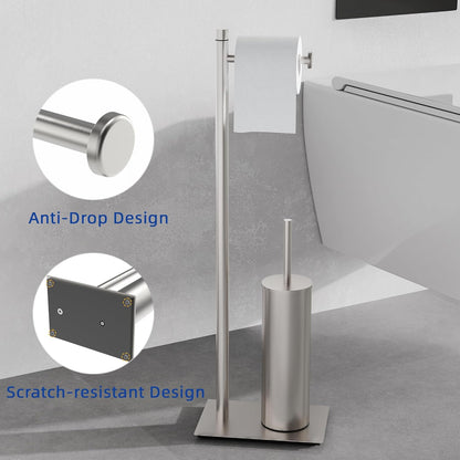 RUACQ Toilet Paper Holder Stand with Toilet Brush and Holder Set, 304 Stainless Steel Bathroom Toilet Tissue Paper Roll Holder Free Standing, Weighted Base, Heavy Duty (Matte Black)