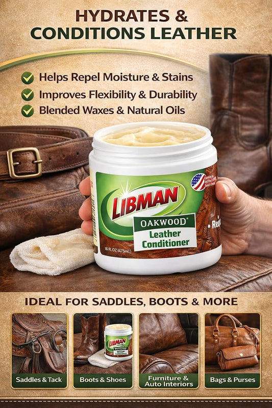 Tribello Libman Oakwood Leather Conditioner 16 oz – Hydrates & Conditions Leather – Helps Repel Moisture & Stains – For Saddles, Tack, Boots, Shoes, Furniture & Auto Interiors – Made in USA