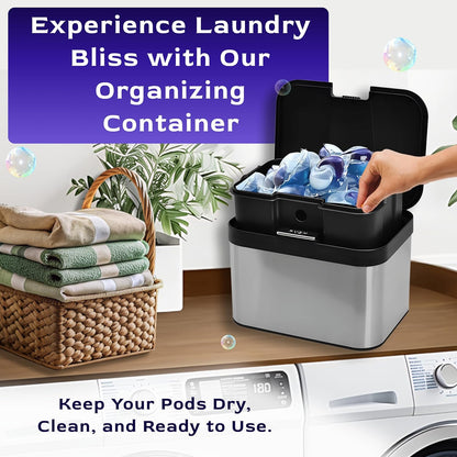 Skywin TidyFriend Laundry Pods Container with Lift Up Lid, 12.4" x 6.5" x 8.7", Airtight Storage Keeps Pods Fresh, Laundry Detergent Container & Dishwasher Pod Holder (Grey)