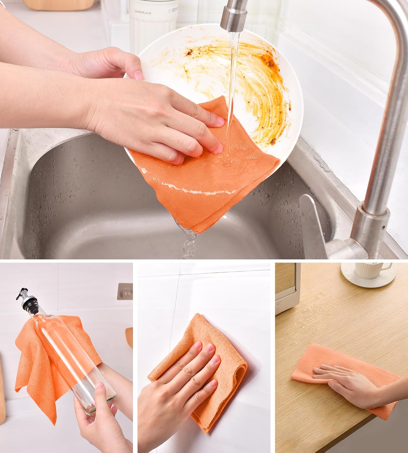 KitchLife Microfiber Cleaning Cloth Roll - Tear-Away Reusable Microfiber Paper Towels, Lint-Free, Washable, 20 Sheets for Kitchen, Car, Dishes, and Sensitive Surfaces (Pink)