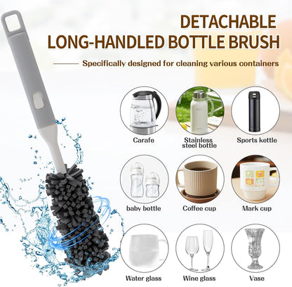 Five-Piece Bottle Brush Cleaning Set Includes 4 Straw Cleaning Brushes and 1 Cup Brush with Detachable Long Handle. Suitable for Cleaning Straws, Glasses, and Water Cups.