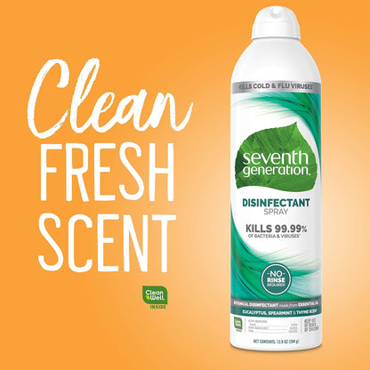 Seventh Generation Disinfecting Spray Cleaner Eucalyptus and Thyme Disinfectant 13.9 oz, Pack of 8