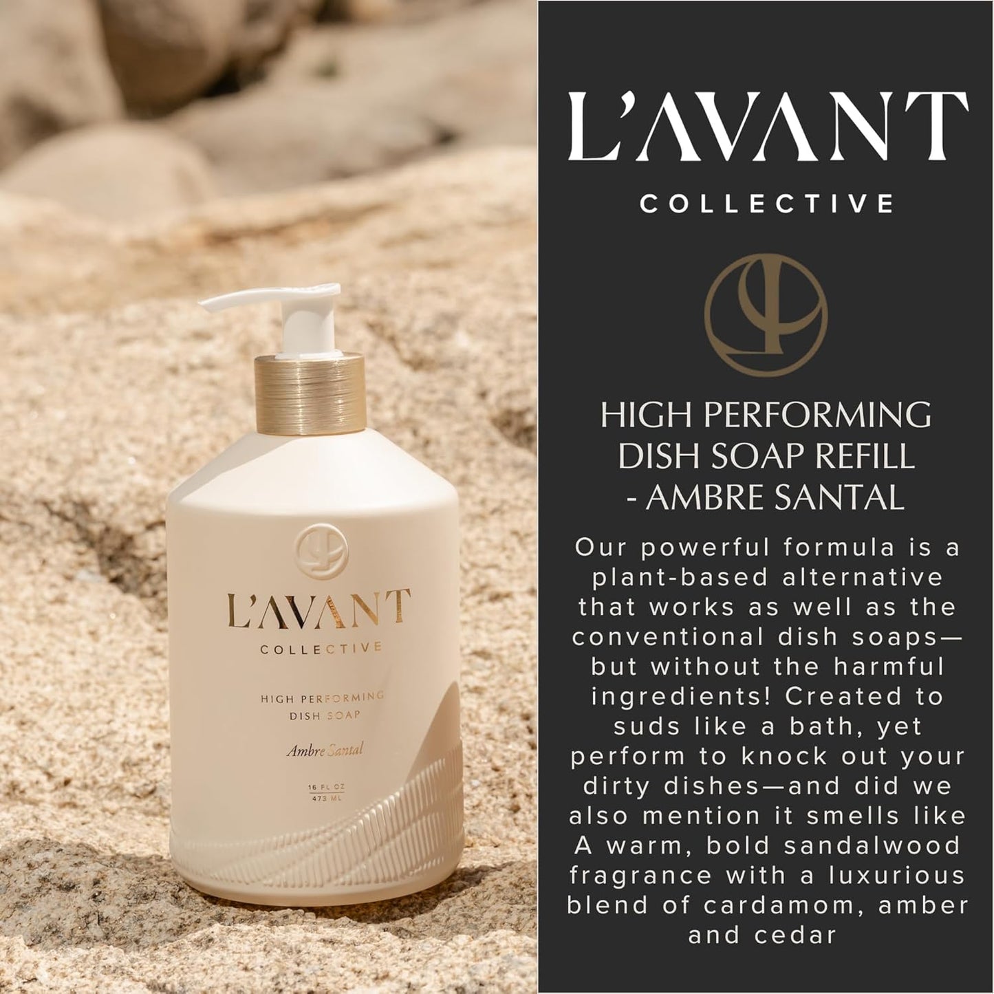 L'AVANT Collective High Performing Dish Soap Refill | Plant-Based Ingredients & High Performing Formula | Notes of Bergamot, Orange Blossom, Amber, Cedar | Blushed Bergamot Scent 32oz