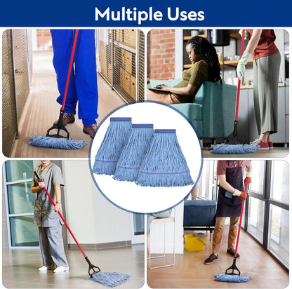 Matthew Cleaning Heavy Duty Mop Head Commercial Replacement for General and Floor Cleaning , Wet Industrial Blue Cotton Looped End String Head Refill (Pack of 6) Blue