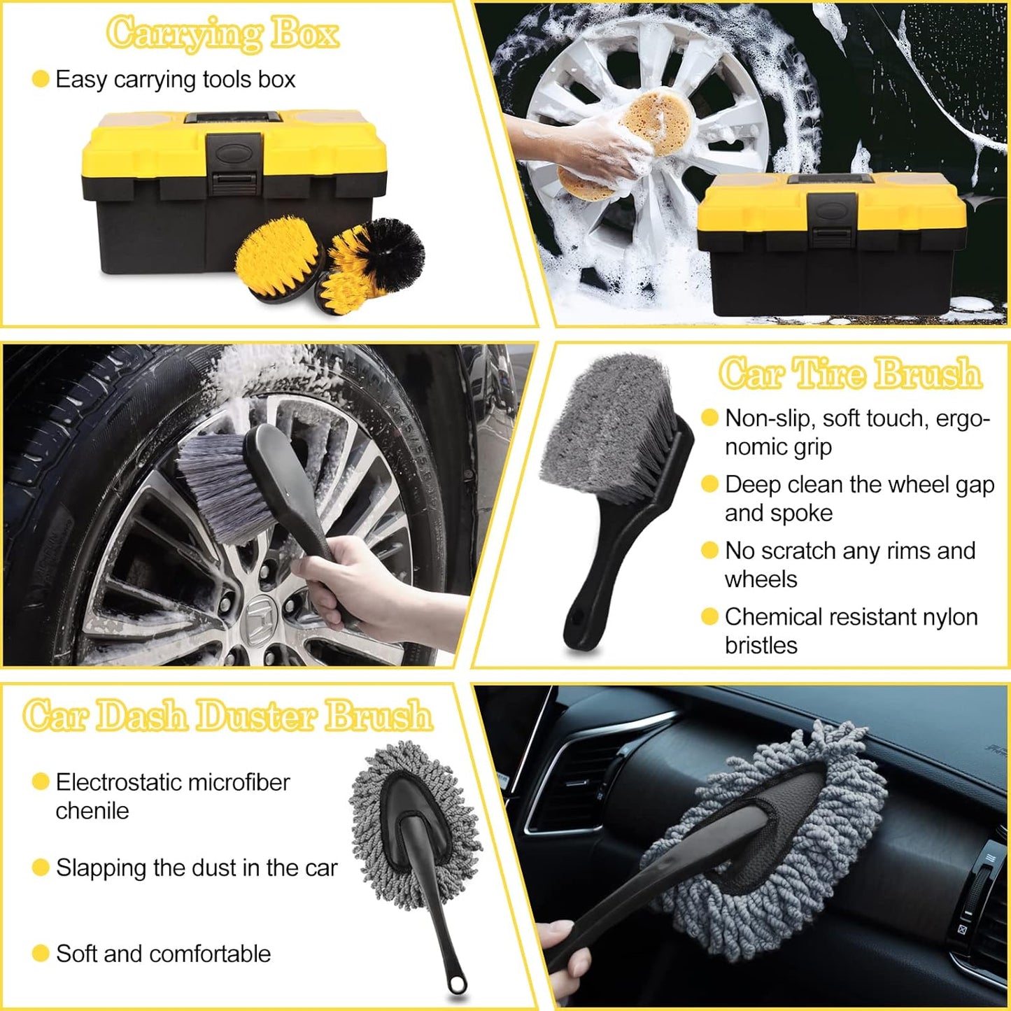 TTRCB 27Pcs Car Detailing Kit, Car Cleaning Kit, Car Detailing Brush Set, Drill Brush Set, Car Detailing Brushes, Car Wash Kit, Car Accessories, Car Cleaning Supplies for Interior, Exterior, Wheels