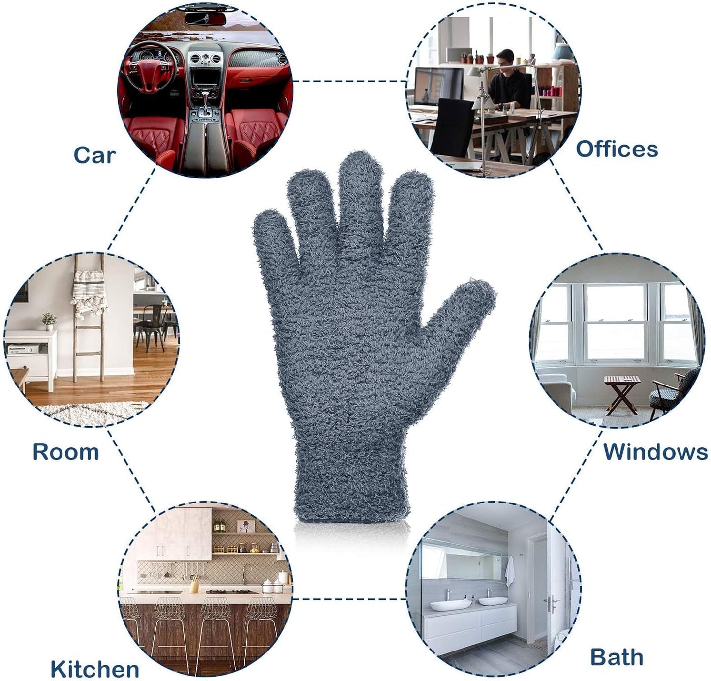 Patelai 2 Pairs Microfiber Gloves for plants Dusting Cleaning Glove Mittens House Cars Blinds Dusting(Blue, Grass Green,Large)