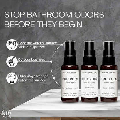 Muse Apothecary Flush Ritual - Aromatic & Refreshing Toilet Spray, Use Before You Go, 4 oz, Infused with Natural Essential Oils - Coconut + Sandalwood