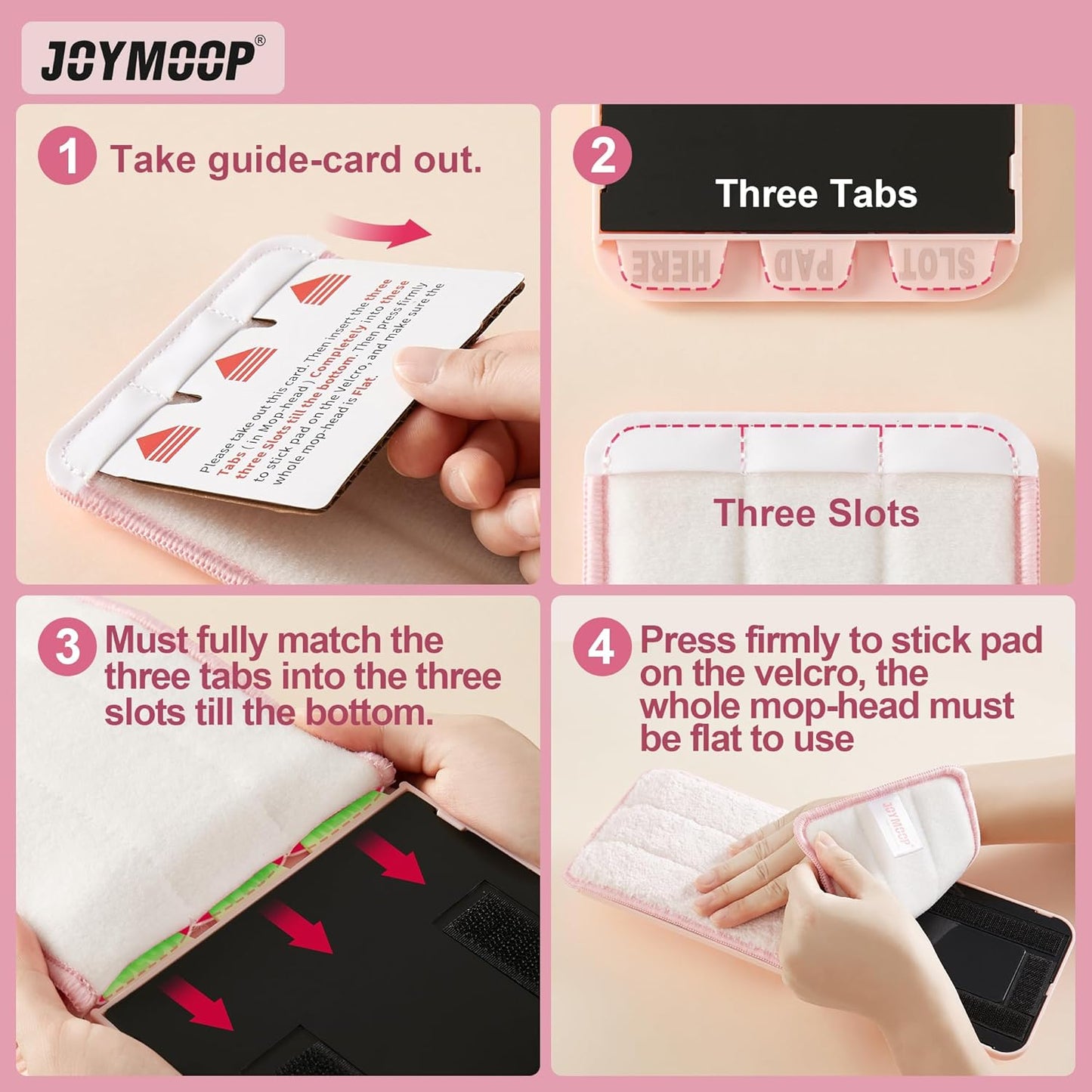 JOYMOOP 17.7-Inch Microfiber Flat Mop Replacement Pads – Washable Reusable Grey & Stripe, Pack of 4 Heavy-Duty Wet & Dry Refill for JOYMOOP Flat Mop & Bucket System