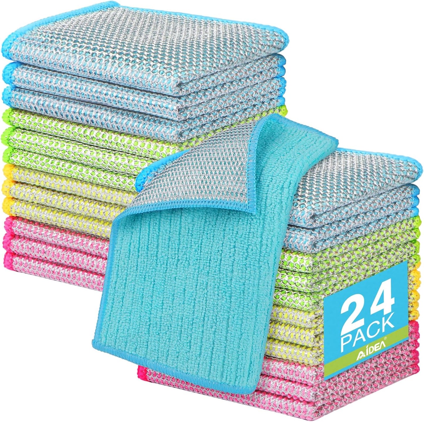 AIDEA Non Scratch Wire Dishcloth 24PK, Wire Dishwashing Rag for Wet and Dry, Dish Cloths for Washing Dishes, Cleaning Pads Steel Scrubber for Cookware, Sinks, Dishes, Stove Tops, 7"×8"
