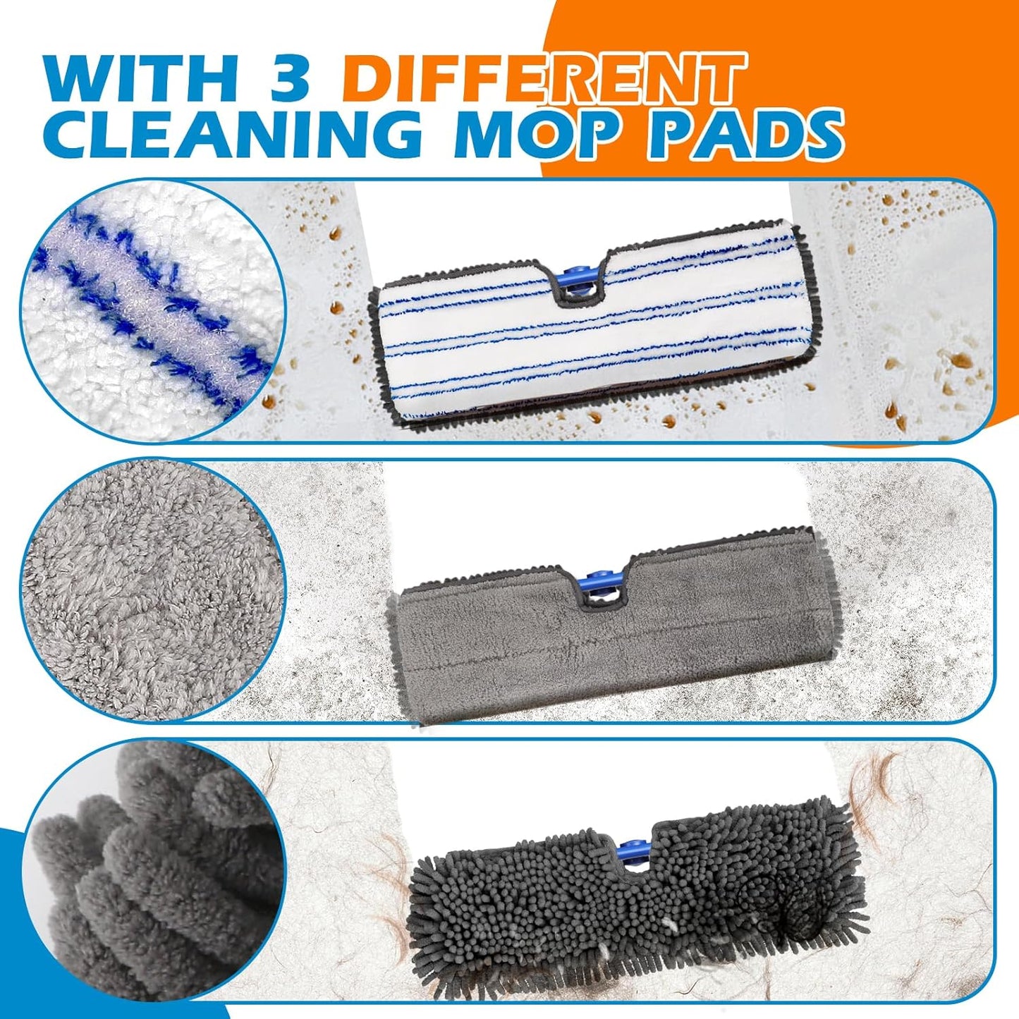 Mops for Floor Cleaning, Masthome Flat Dust Mop with 4 Reusable Pads, 2-Sided Microfiber Dust Mop for Wet & Dry Use, Flat Flip Mops for Hardwood, Laminate, Vinyl,Kitchen, Tile -1 Scraper