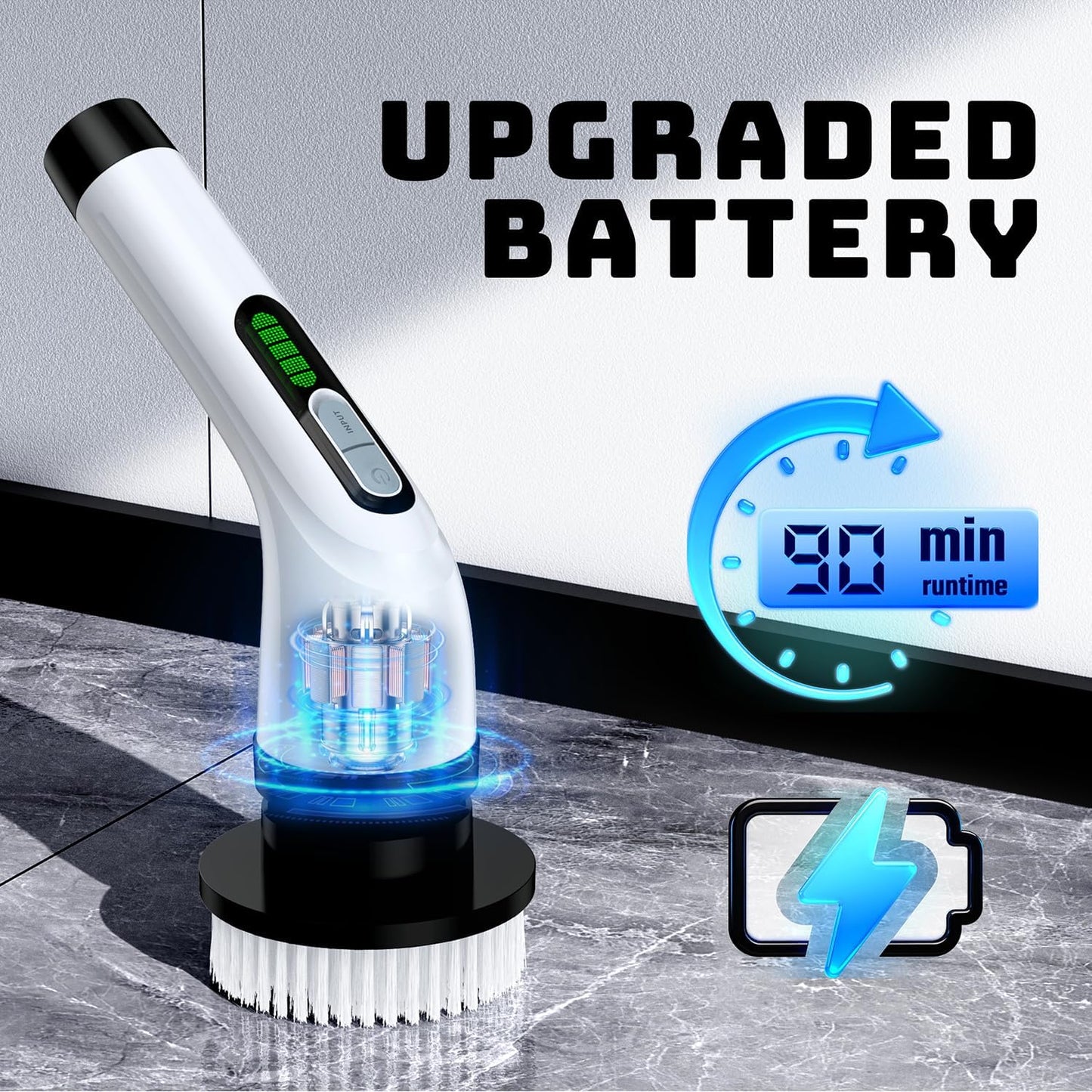 Electric Spin Scrubber for Bathroom: Shower Scrubber with Long Handle, Dual Speed Cordless Power Cleaning Scrub, 7 Brush Heads, IPX7 Waterproof Heavy Duty Cleaner Tools for Tub Tile Grout Wall