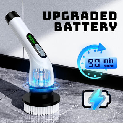 Electric Spin Scrubber for Bathroom: Shower Scrubber with Long Handle, Dual Speed Cordless Power Cleaning Scrub, 7 Brush Heads, IPX7 Waterproof Heavy Duty Cleaner Tools for Tub Tile Grout Wall