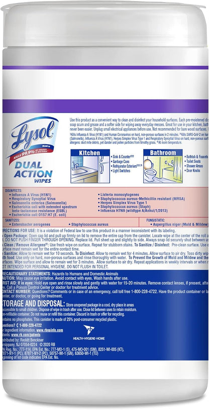 Lysol Disinfecting Wipes Bundle, Home Apartment Dorm Room Essentials and Cleaning Supplies, All Purpose Cleaner, Multi-surface Cleaning & Sanitizing Wipes, Lavender & Mango Scents, 80 Count (4pk)