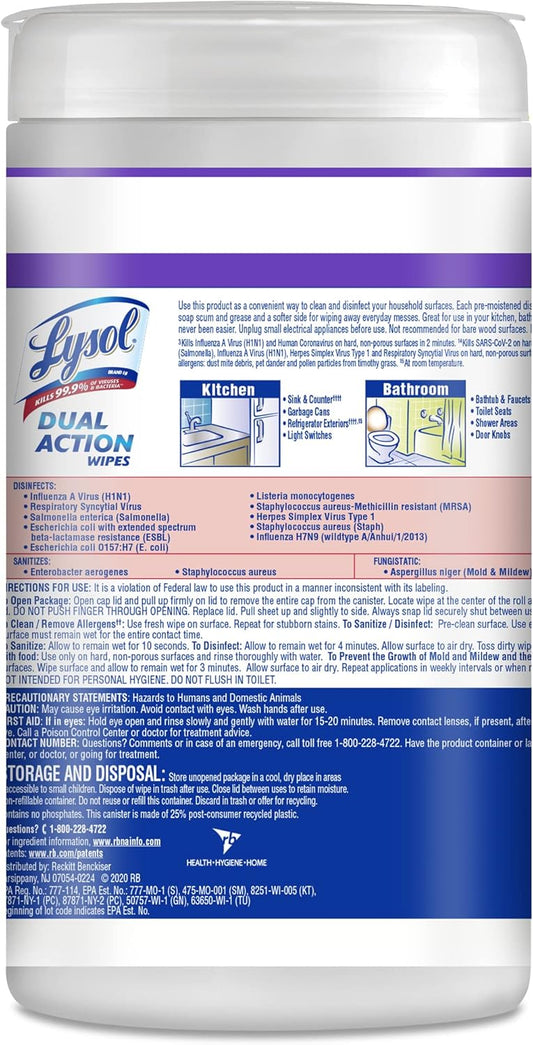 Lysol Dual Action Disinfectant Wipes, Multi-Surface Antibacterial Scrubbing Wipes, For Disinfecting and Cleaning, Citrus Scent, 75ct