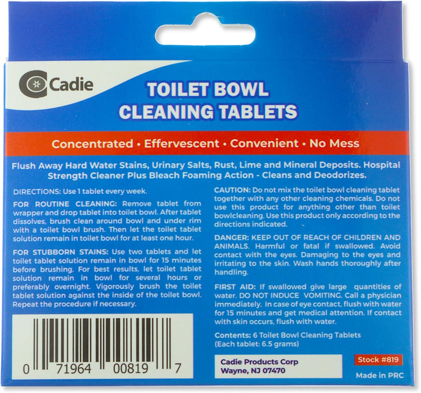 Cadie Toilet Bowl Cleaning Tablets - Automatic Drop-in Bleach 6 Blocks that Cleanse Bathroom at Home & Commercial | Removes Stubborn Stains, Rust, Lime, Mineral Deposits - 1 Pack