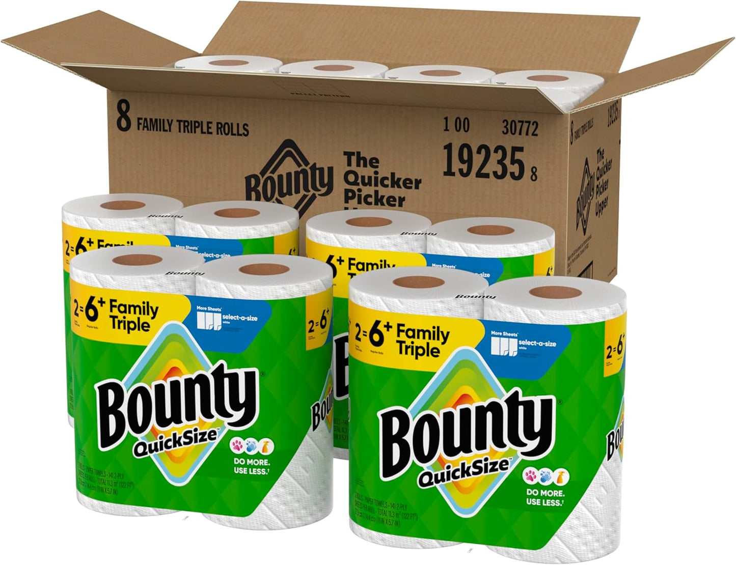 Bounty Quick Size Paper Towels, White, 8 Family Rolls