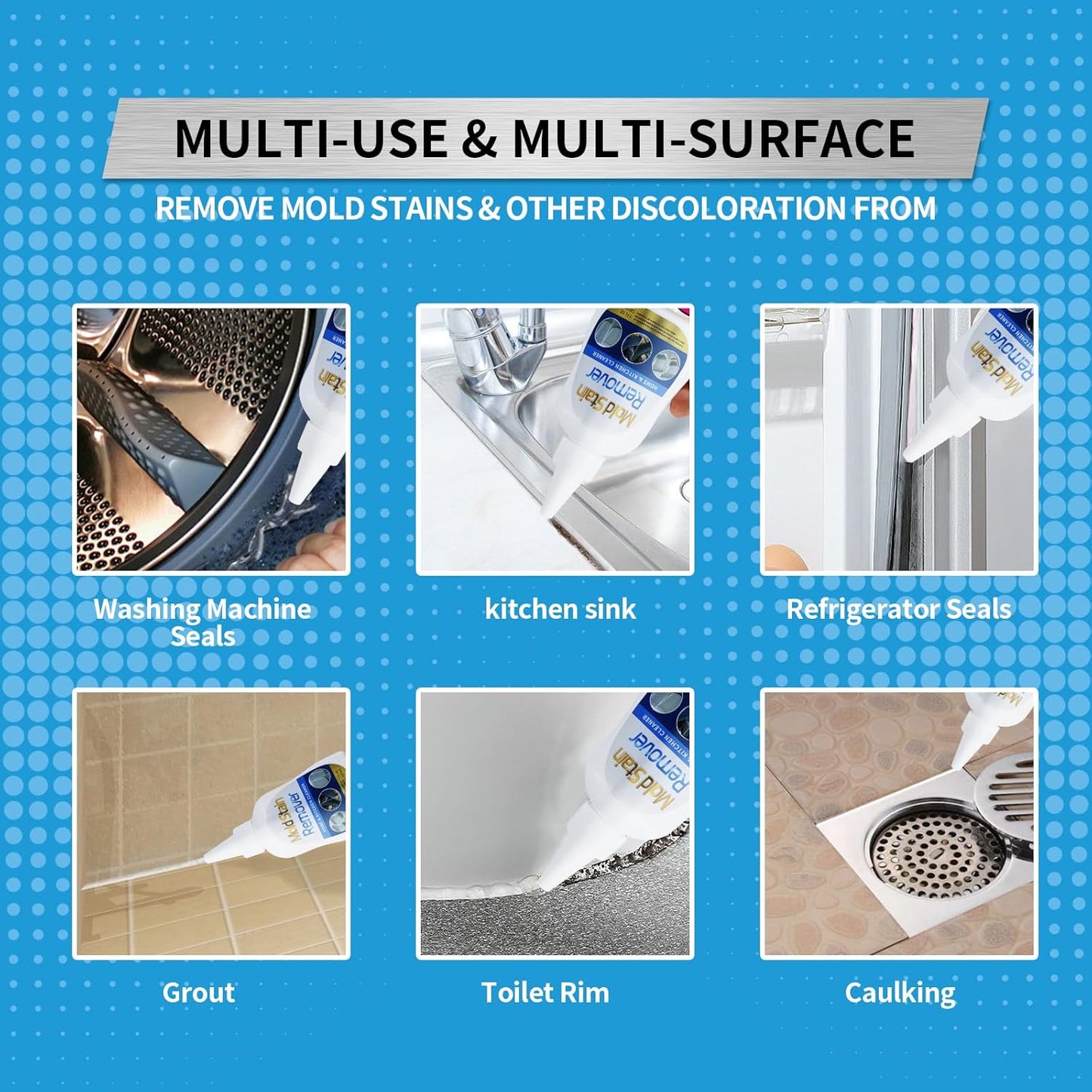 Home Stain Cleaner, 7 fl oz Mold Stain Cleaner Gel for Washing Machine, Home Stain Cleaning Gel for Fridge, Tile, Grout, Sink, Shower, Caulk, and Front Loader Seal