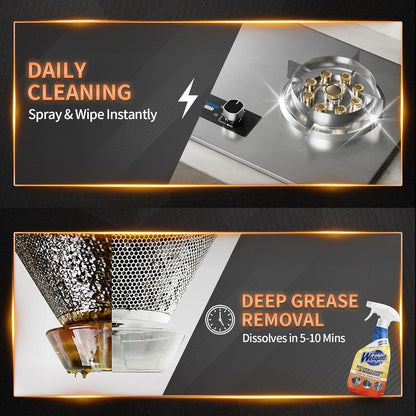 WETQUEEN All Purpose Cleaner Spray, Heavy Duty Kitchen Degreaser Foam & Stubborn Stain Remover for Kitchen, Household, Oven, Stove, Range Hood, Tiles, Dual-Spray Nozzle, Lemon Scent, 16.91 Fl Oz