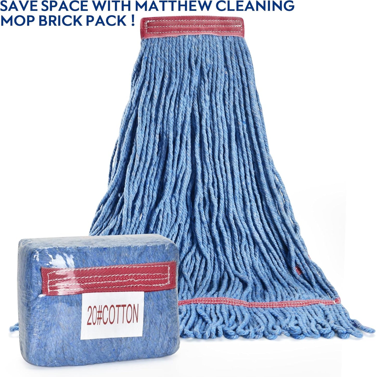 Matthew Cleaning Heavy Duty Mop Head Commercial Replacement for General and Floor Cleaning , Wet Industrial Blue Cotton Looped End String Head Refill (Pack of 6) Blue