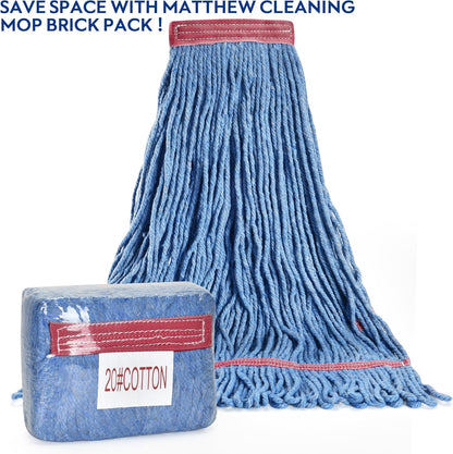 Matthew Cleaning Heavy Duty Mop Head Commercial Replacement for General and Floor Cleaning , Wet Industrial Blue Cotton Looped End String Head Refill (Pack of 6) Blue
