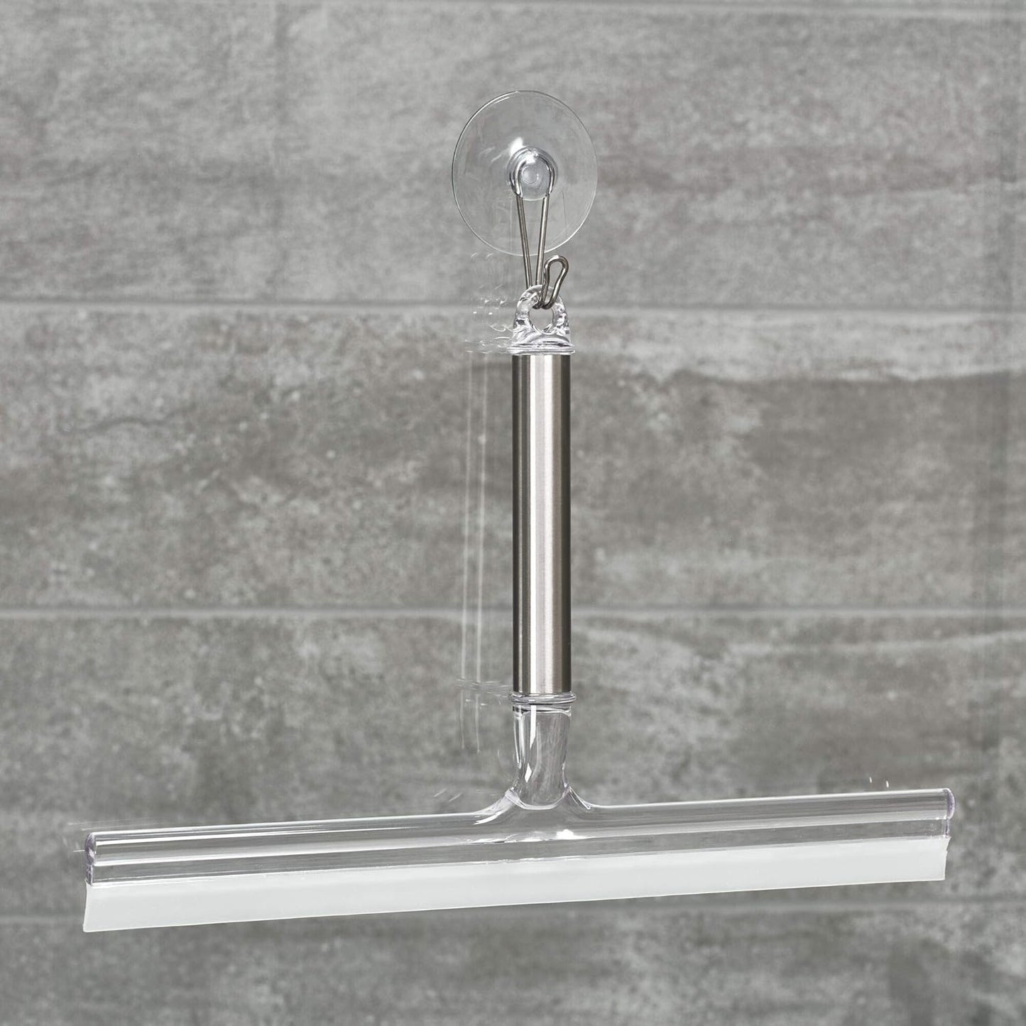 iDesign Forma Brushed Stainless Steel Squeegee with Suction Storage Hook - 12" x 8"