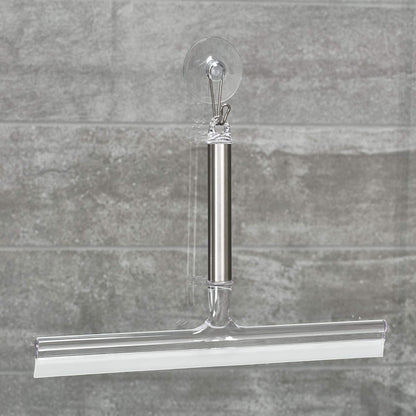 iDesign Forma Brushed Stainless Steel Squeegee with Suction Storage Hook - 12" x 8"
