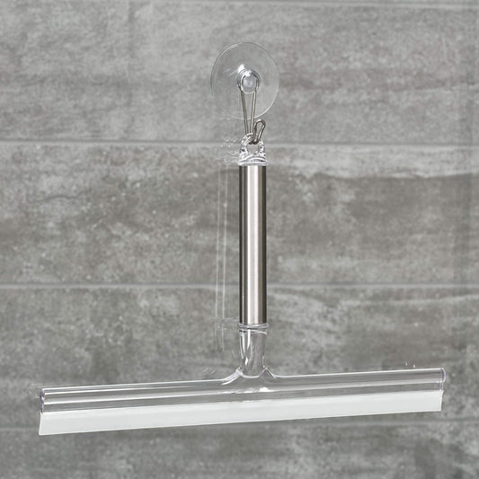iDesign Forma Brushed Stainless Steel Squeegee with Suction Storage Hook - 12" x 8"